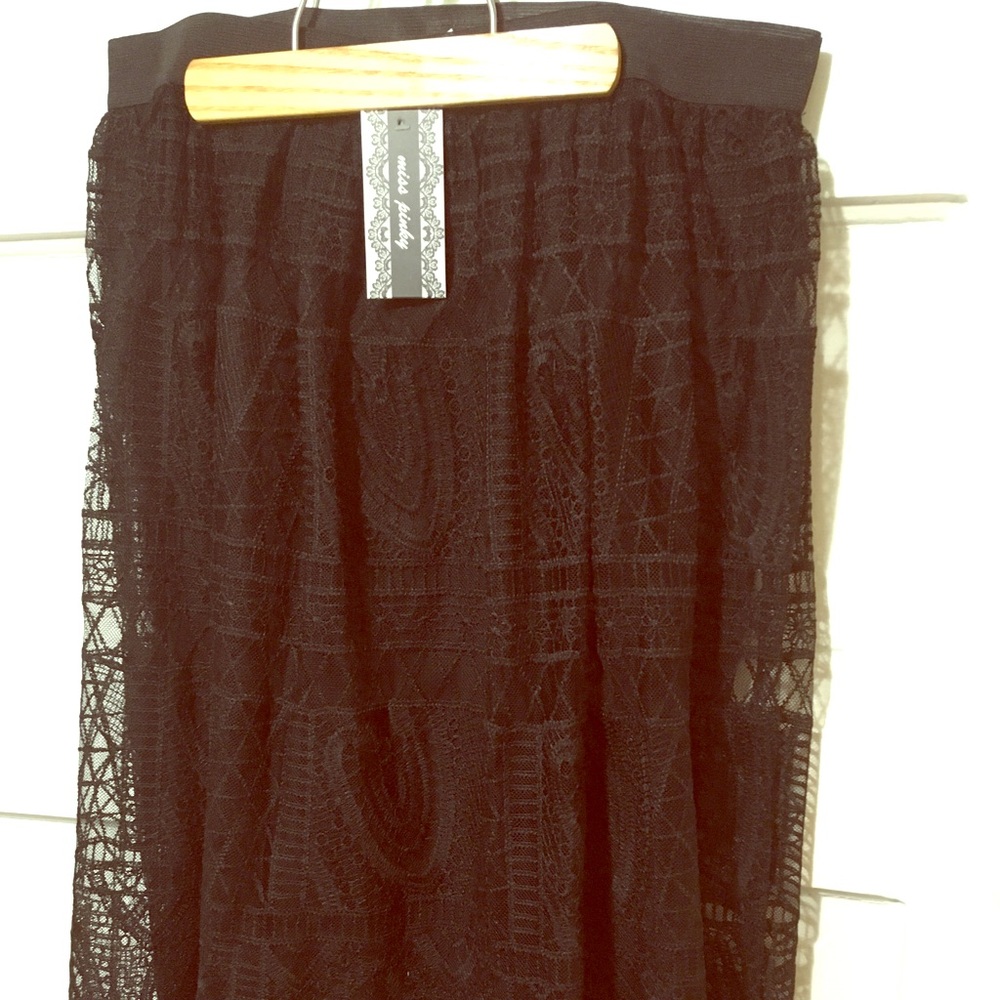 Black lace midi skirt